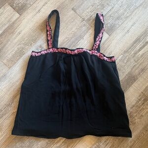 French Connection Black Women's Embroidered Tank Top with Pink Trim size 4
